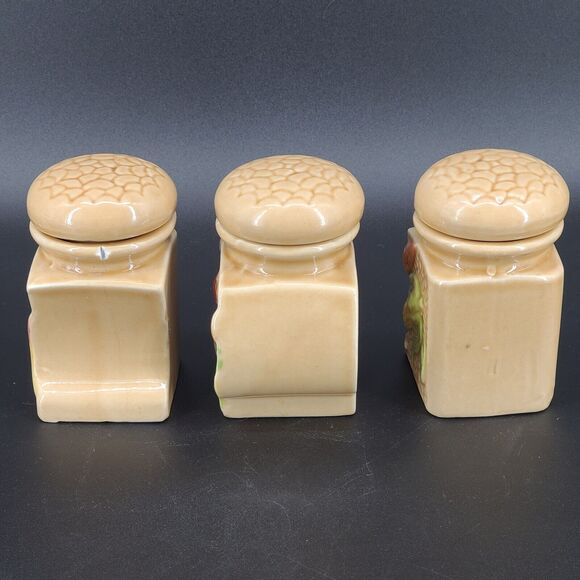 Vintage SAC Ceramic Spice Canisters Jars Set of 3 Retro Veggies Vegetables - Picture 3 of 6